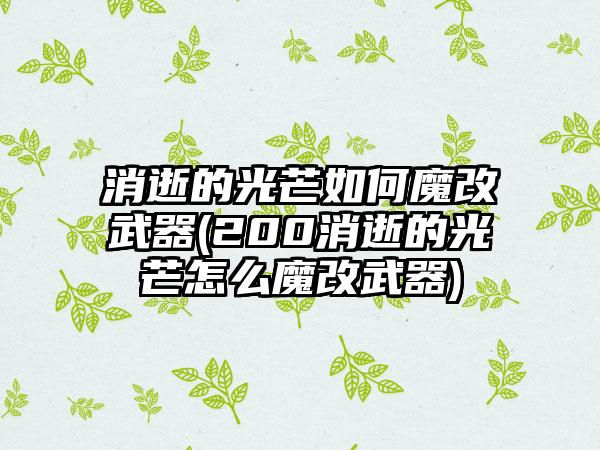 消逝的光芒如何魔改武器(200消逝的光芒怎么魔改武器)