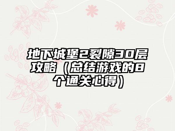 地下城堡2裂隙30层攻略（总结游戏的8个通关心得）