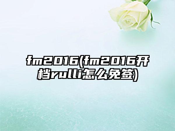 fm2016(fm2016开档rulli怎么免签)