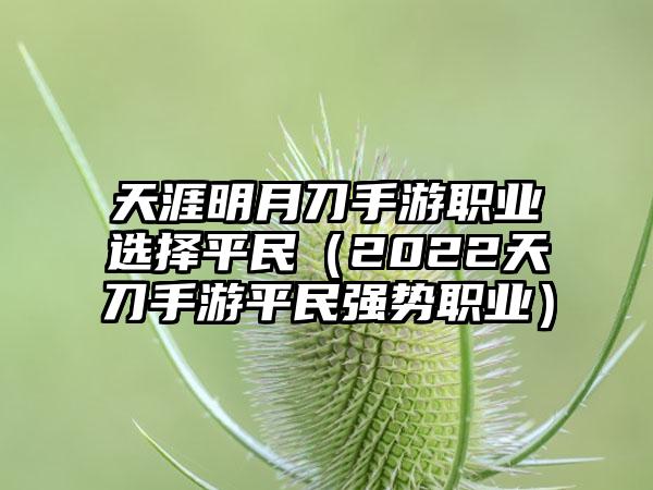 天涯明月刀手游职业选择平民（2022天刀手游平民强势职业）