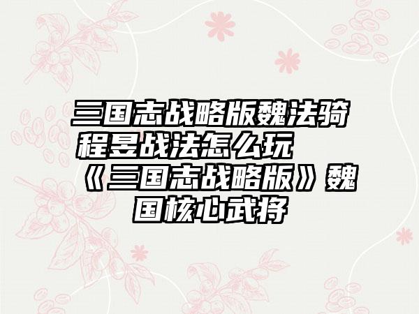 三国志战略版魏法骑程昱战法怎么玩 《三国志战略版》魏国核心武将