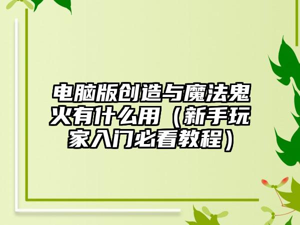 电脑版创造与魔法鬼火有什么用（新手玩家入门必看教程）