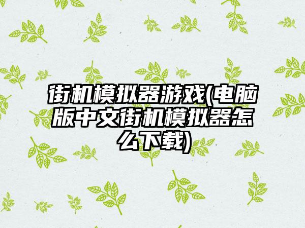 街机模拟器游戏(电脑版中文街机模拟器怎么)