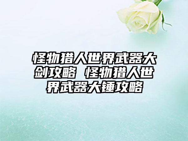 怪物猎人世界武器大剑攻略 怪物猎人世界武器大锤攻略