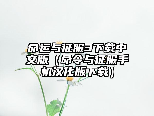 命运与征服3下载中文版（命令与征服手机汉化版下载）