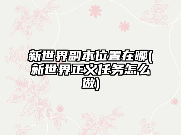 新世界副本位置在哪(新世界正义任务怎么做)