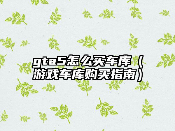 gta5怎么买车库（游戏车库购买指南）