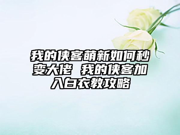 我的侠客萌新如何秒变大佬 我的侠客加入白衣教攻略