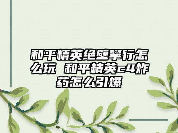 和平精英绝壁攀行怎么玩 和平精英c4炸药怎么引爆