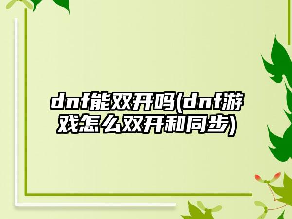 dnf能双开吗(dnf游戏怎么双开和同步)