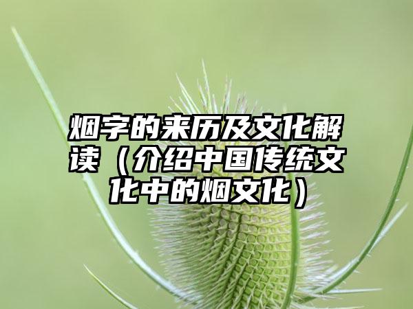 烟字的来历及文化解读（介绍中国传统文化中的烟文化）