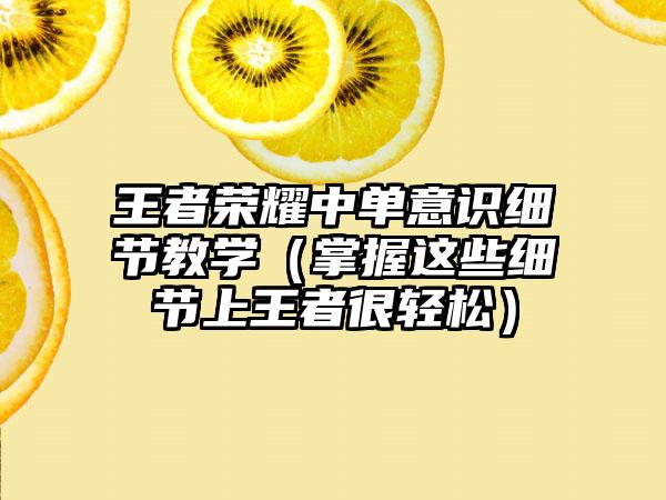 王者荣耀中单意识细节教学（掌握这些细节上王者很轻松）