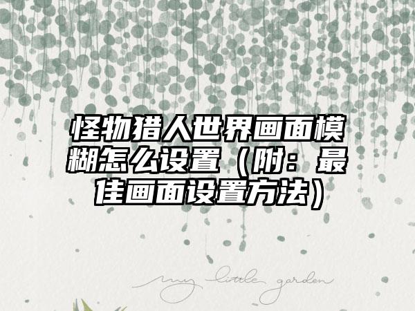 怪物猎人世界画面模糊怎么设置（附：最佳画面设置方法）