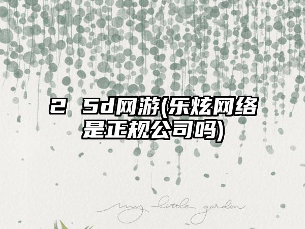 2 5d网游(乐炫网络是正规公司吗)