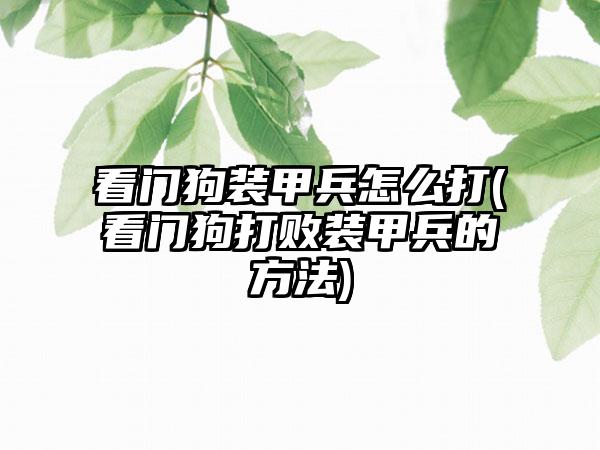 看门狗装甲兵怎么打(看门狗打败装甲兵的方法)