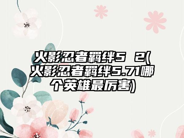 火影忍者羁绊5 2(火影忍者羁绊5.71哪个英雄最厉害)