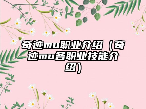 奇迹mu职业介绍（奇迹mu各职业技能介绍）