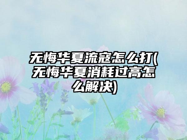 无悔华夏流寇怎么打(无悔华夏消耗过高怎么解决)