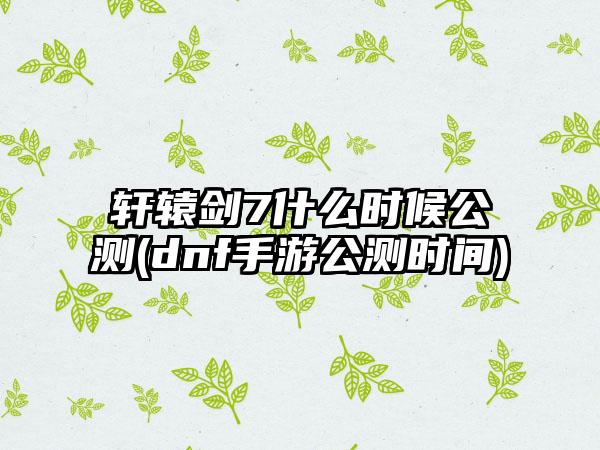 轩辕剑7什么时候公测(dnf手游公测时间)
