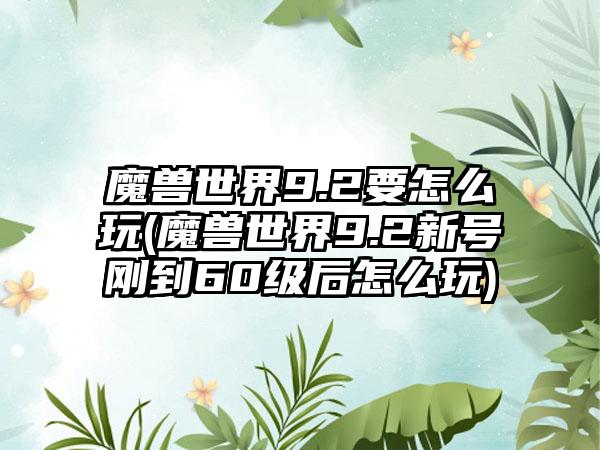 魔兽世界9.2要怎么玩(魔兽世界9.2新号刚到60级后怎么玩)