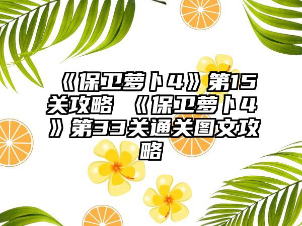 《保卫萝卜4》第15关攻略 《保卫萝卜4》第33关通关图文攻略