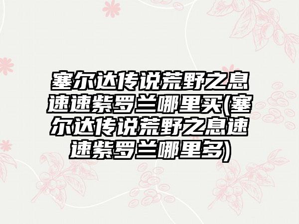 塞尔达传说荒野之息速速紫罗兰哪里买(塞尔达传说荒野之息速速紫罗兰哪里多)