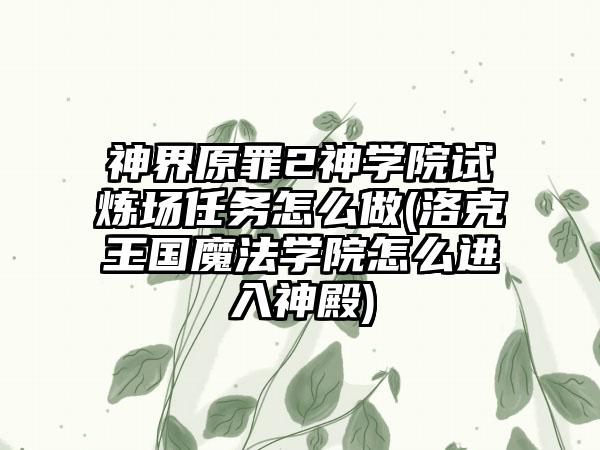 神界原罪2神学院试炼场任务怎么做(洛克王国魔法学院怎么进入神殿)