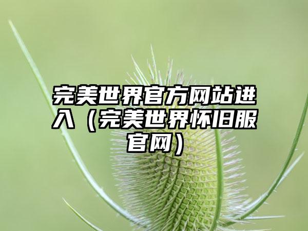 完美世界官方网站进入（完美世界怀旧服官网）