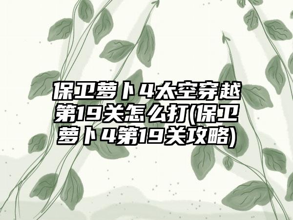 保卫萝卜4太空穿越第19关怎么打(保卫萝卜4第19关攻略)