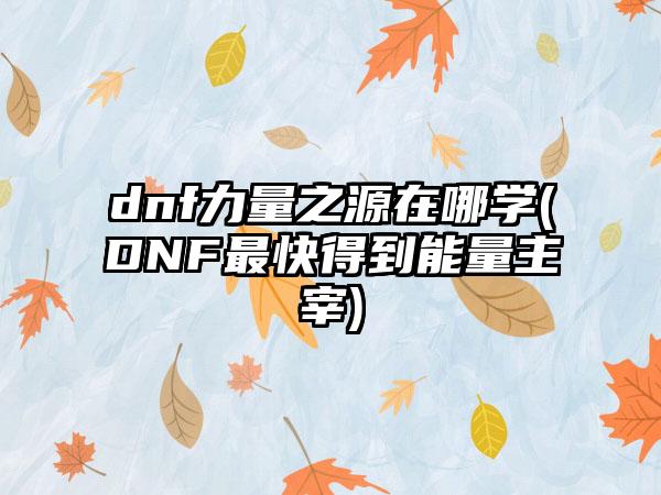dnf力量之源在哪学(DNF最快得到能量主宰)