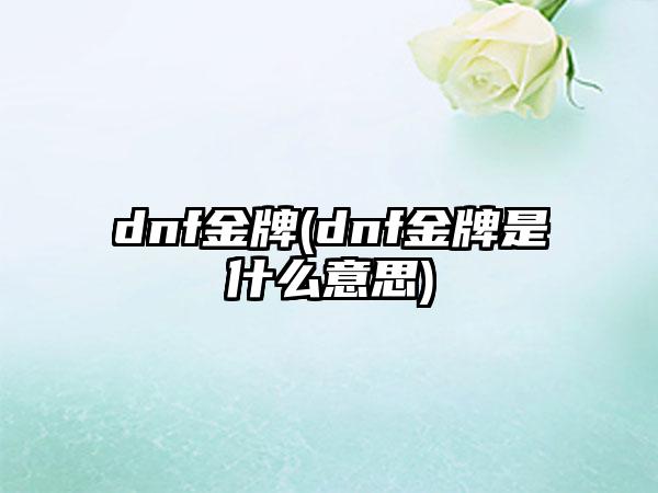 dnf金牌(dnf金牌是什么意思)