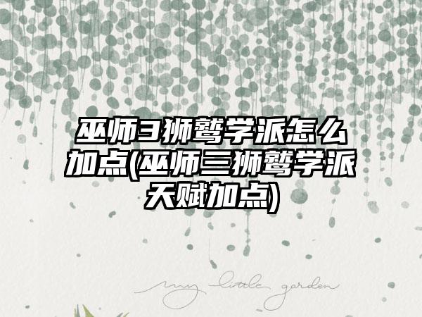 巫师3狮鹫学派怎么加点(巫师三狮鹫学派天赋加点)