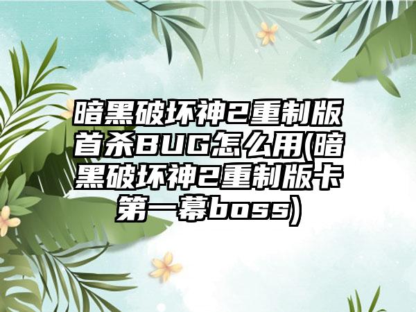 暗黑破坏神2重制版首杀BUG怎么用(暗黑破坏神2重制版卡第一幕boss)
