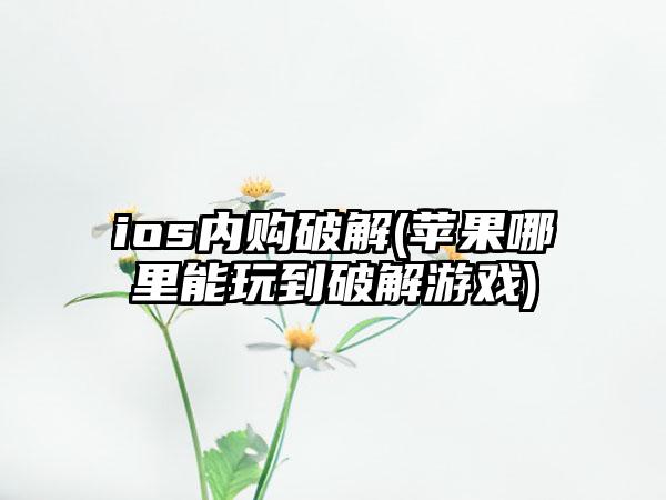 ios内购破解(苹果哪里能玩到破解游戏)