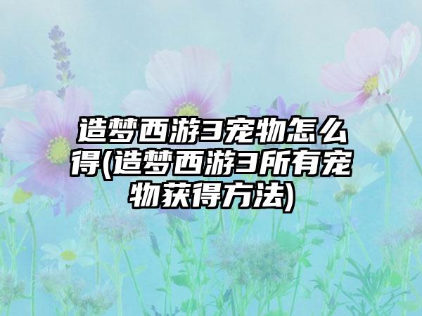 造梦西游3宠物怎么得(造梦西游3所有宠物获得方法)