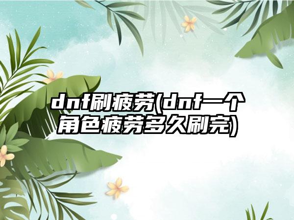 dnf刷疲劳(dnf一个角色疲劳多久刷完)