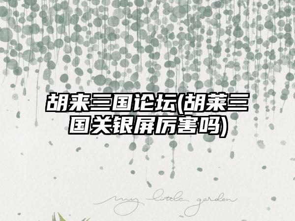 胡来三国论坛(胡莱三国关银屏厉害吗)