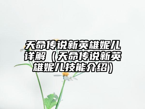 天命传说新英雄妮儿详解（天命传说新英雄妮儿技能介绍）