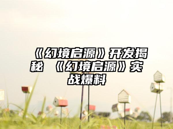 《幻境启源》开发揭秘 《幻境启源》实战爆料