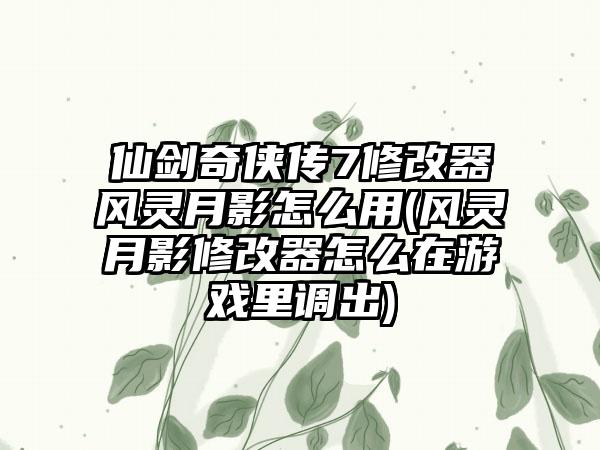 仙剑奇侠传7修改器风灵月影怎么用(风灵月影修改器怎么在游戏里调出)