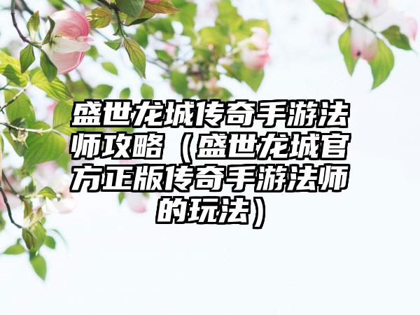 盛世龙城传奇手游法师攻略（盛世龙城官方正版传奇手游法师的玩法）