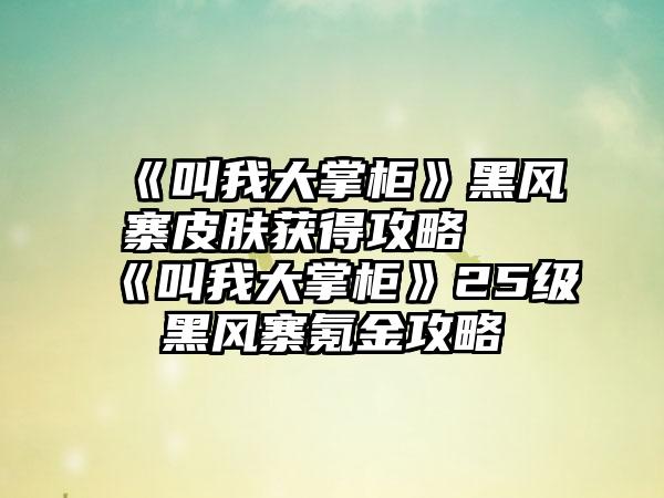《叫我大掌柜》黑风寨皮肤获得攻略 《叫我大掌柜》25级黑风寨氪金攻略