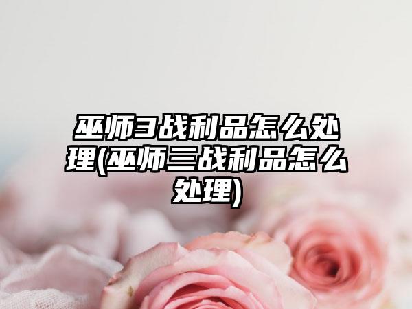 巫师3战利品怎么处理(巫师三战利品怎么处理)