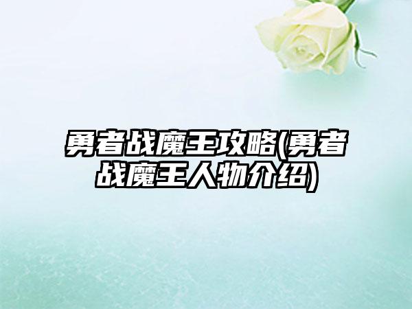 勇者战魔王攻略(勇者战魔王人物介绍)