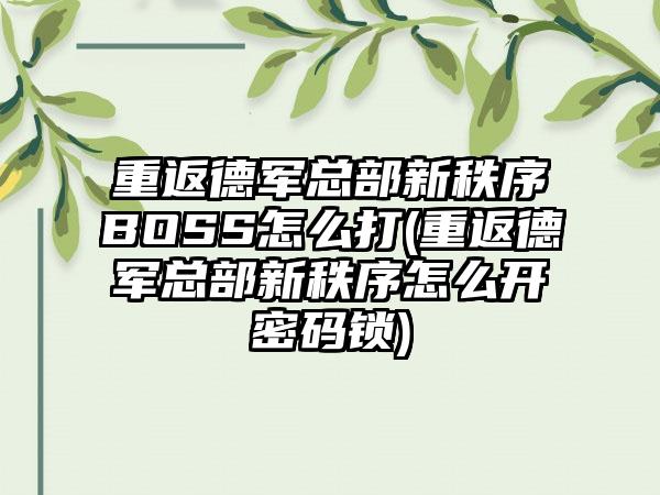 重返德军总部新秩序BOSS怎么打(重返德军总部新秩序怎么开密码锁)