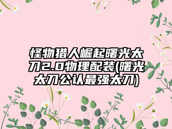 怪物猎人崛起曙光太刀2.0物理配装(曙光太刀公认最强太刀)