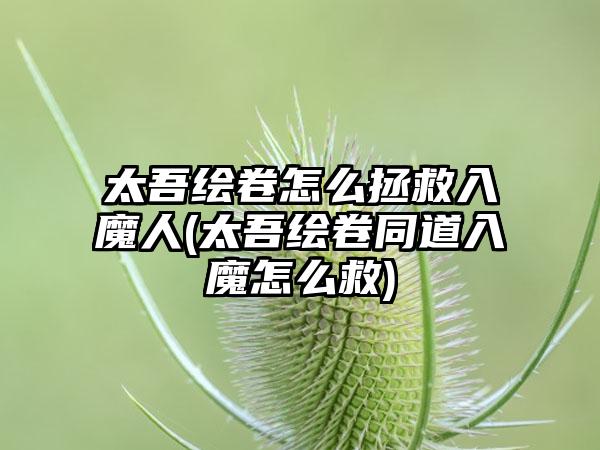 太吾绘卷怎么拯救入魔人(太吾绘卷同道入魔怎么救)