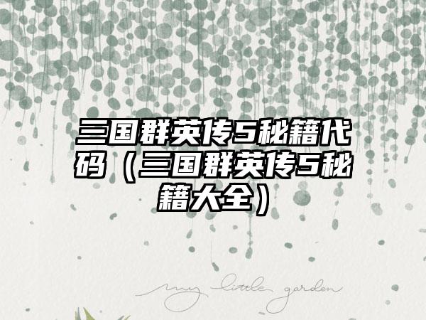 三国群英传5秘籍代码（三国群英传5秘籍大全）