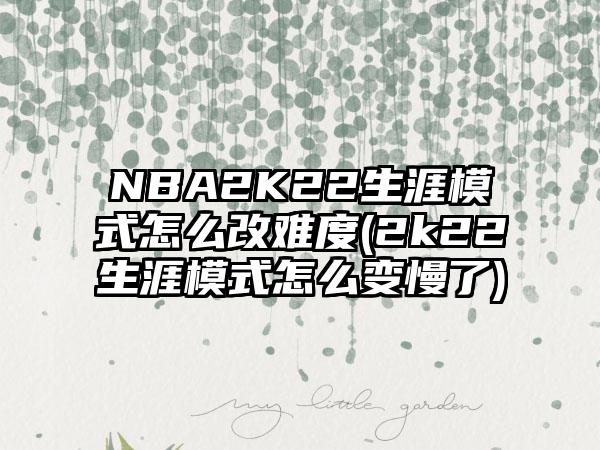 NBA2K22生涯模式怎么改难度(2k22生涯模式怎么变慢了)
