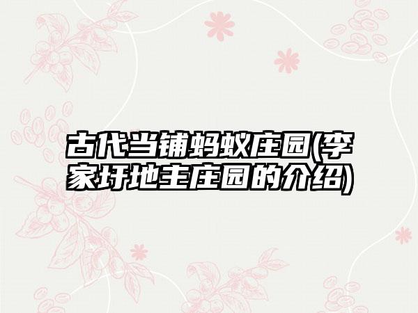 古代当铺蚂蚁庄园(李家圩地主庄园的介绍)